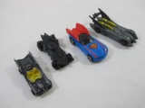 Four Superhero Themed Diecast Cars by Hot Wheels and Playart, Includes Three Batmobiles and One
