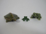 Three Ceramic Figurines: 1 turtle and 2 frogs, 2 oz