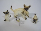 Three-Piece Ceramic Cat Family and Milk Glass Cat Figurine, 2 oz