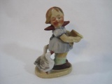 Vintage Ceramic Hummel-Style Girl Feeding Ducks Figure, made in Occupied Japan, 5 oz