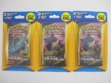 Three Sealed Packs of Pokemon Sun-Moon Team Up Sets of 2 Mini Booster Packs with Bonus Cards