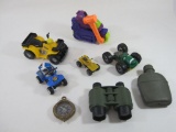 Various Plastic Toy Cars and Off-Road Vehicles and Play Army Gear. Includes Hulk ATV, Quads, Canteen