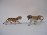 Two Bone China Tiger Figurines, Japan