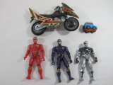 Power Rangers Action Figures and Motor Cycle and Maisto Car, As-Is See Photos for Condition 9oz