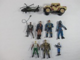 Seven Action Figures and Two Toy Vehicles. Includes Lanard Action Figures and Others with a