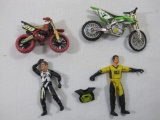Two Diecast Dirtbikes with Riders by Hot wheels and Renthal. Includes a Kawasaki and Scott Decal on