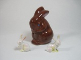 Three Ceramic Bunny/Rabbit Figurines, 6 oz
