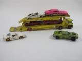 Diecast Matchbox Car Transport Truck with Cars, Six Cars and One Truck, As-Is, See Pictures for