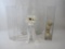Five Glass Vases, Four 19.5 inch Tall Square, One 11 inch Round, with White Bouquet and Foam Balls