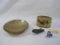 Two Brass Items Includes Chinese Cricket Box with Cricket Figurines, and Etched Dragon Bowl made in