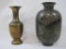 Two Brass Vases, One with Flower Pattern