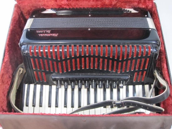 Melodiana De Luxe Accordion, with Leather Straps, in Case, Good Playing Condition