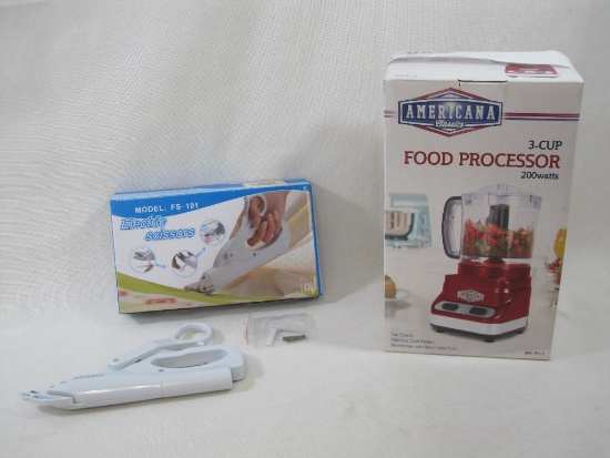 Americana Classics Food Processor, 3 Cup AMC-FP1-R, with Electric Scissors, Model FS-101, Batteries