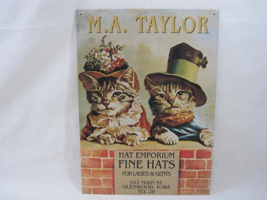 M.A. Taylor Hat Emporium Metal Wall Sign, Desperate Enterprises Inc, approx 11.5 X 16 inches