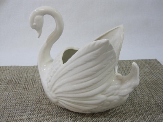 White Ceramic Swan Planter