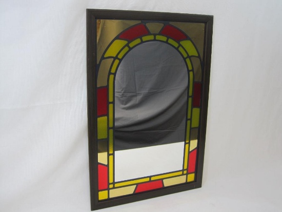 Framed Mirror Panel with Faux Stained Glass Edges, approx 17.5 X 25.5 inches