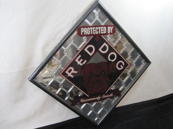Red Dog Framed Mirror Beer Sign, Plank Road Brewery, Milwaukee, WI, approx 18.5 X 18.5 inches Square