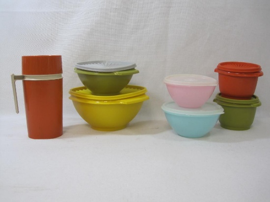 Vintage Tupperware Bowls and Lids with King-Seeley Pint Size Thermos