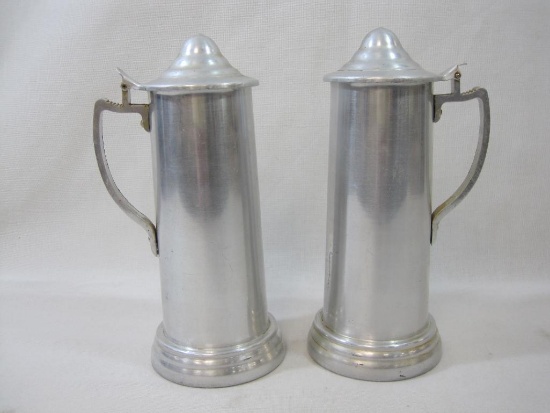 Pair of Aluminum Covered Steins, Clear Plastic Bottoms
