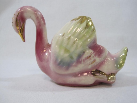 Multi Colored Glass with Gold Accents Swan Planter