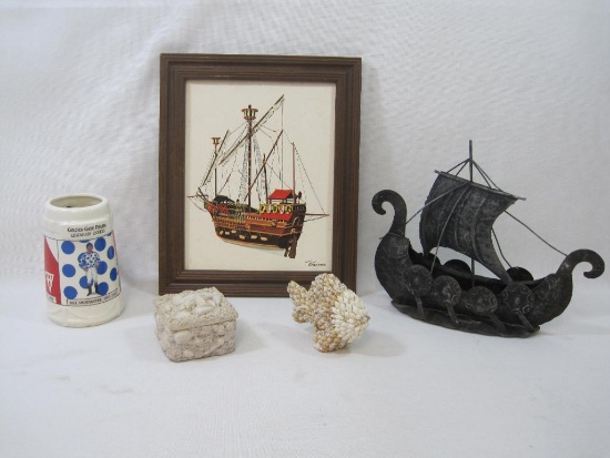 Decorative Items Includes Metal Norsemen Sailing Ship Sculpture , Sailing Ship print by Barone,