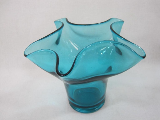 Blue Glass Wavy Edge Vase