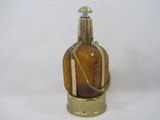 Musical Amber Glass and Goldtone Metal Decanter with Stopper, See Pictures for Condition