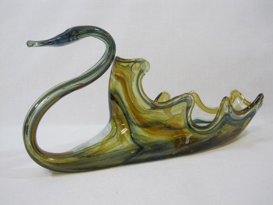 Hand Blown Art Glass Swan Trinket/Candy Dish