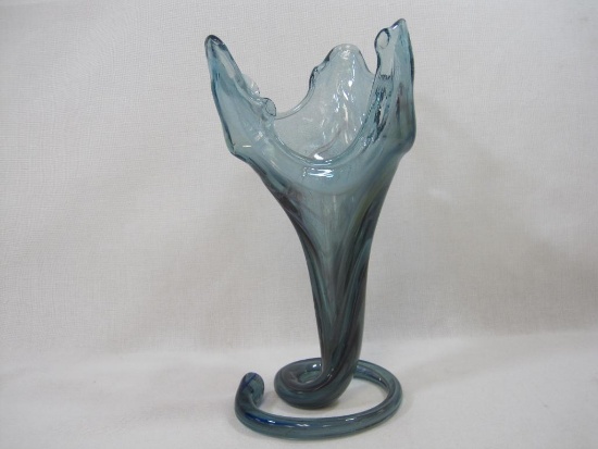 Hand Blown Art Glass Vase, Black Light Active