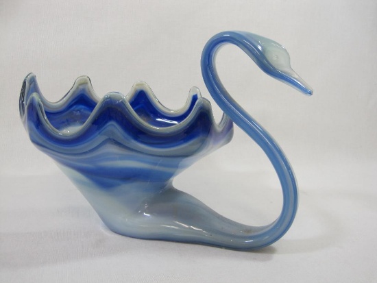 Hand Blown Glass Swan Bowl, Black Light Active, See Pictures for Size