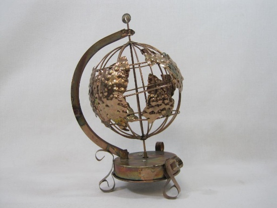 Copper Metal Musical Globe, Plays Around the World in 80 Days, made in China