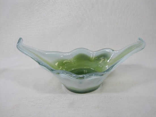 Handblown Art Glass Bowl, Black Light Active