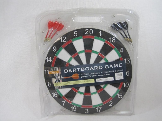 Dartboard Game, 2 Sided Board, 6 Metal Tip Darts, New in Package
