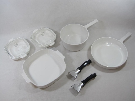 Corningware Rangetoppers 2 1/2 Quart Saucepan, 2 Cookmates SK7 Baking Dishes with Lids, 2 Bakelite