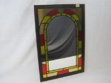 Framed Mirror Panel with Faux Stained Glass Edges, approx 17.5 X 25.5 inches