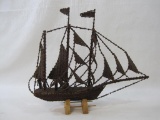 Clove Construction Sailing Ship, approx 12 X 16 Inches on Cork Stand
