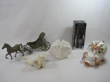 Assortment of Items Includes Ceramic Piggy Bank, Seashell Tealight Holder, Angel, Brass Horse and