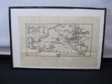 Framed Commemorative WW II Map, approx 12 X 18 inches
