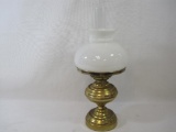 Brass Kerosene Lamp with White Glass Shade, 18 inches Tall