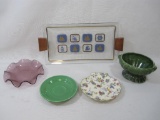 Glass Items Assortment includes Tominaga Original Clam Shell Plate, Sailing Ship Motif Wood Handle