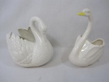 Two Ceramic White Swan Planters