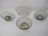 Four Wire Baskets, 3 Silverplated and 1 Chrome