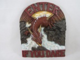 Enter If You Dare Dragon Wall Plaque, Molded Resin approx 13 X 17 inches