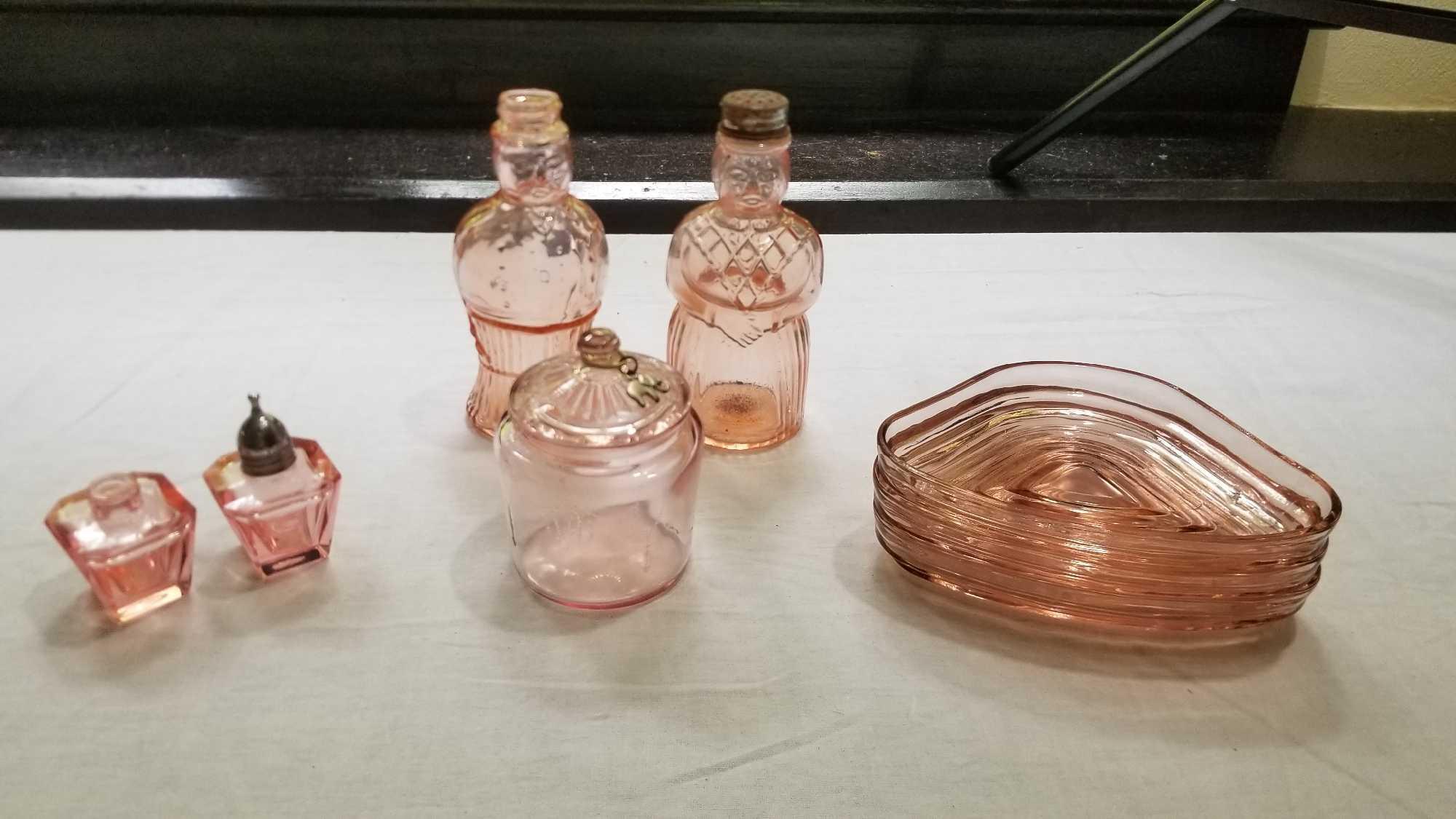 Pink Depression Glass including Figural Spice