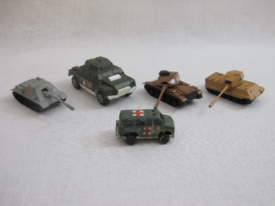 Five Miniature Military Vehicles from Uniborn, Tootsie Toy and more, 8 oz