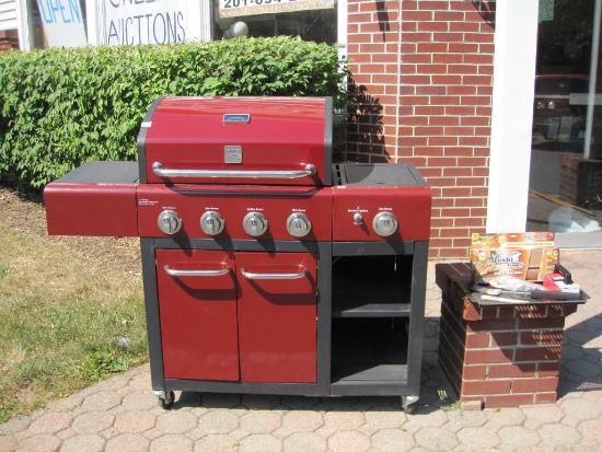 Kenmore Propane Grill, Red, 4 Burner With a Side Burner and Cabinet Storage