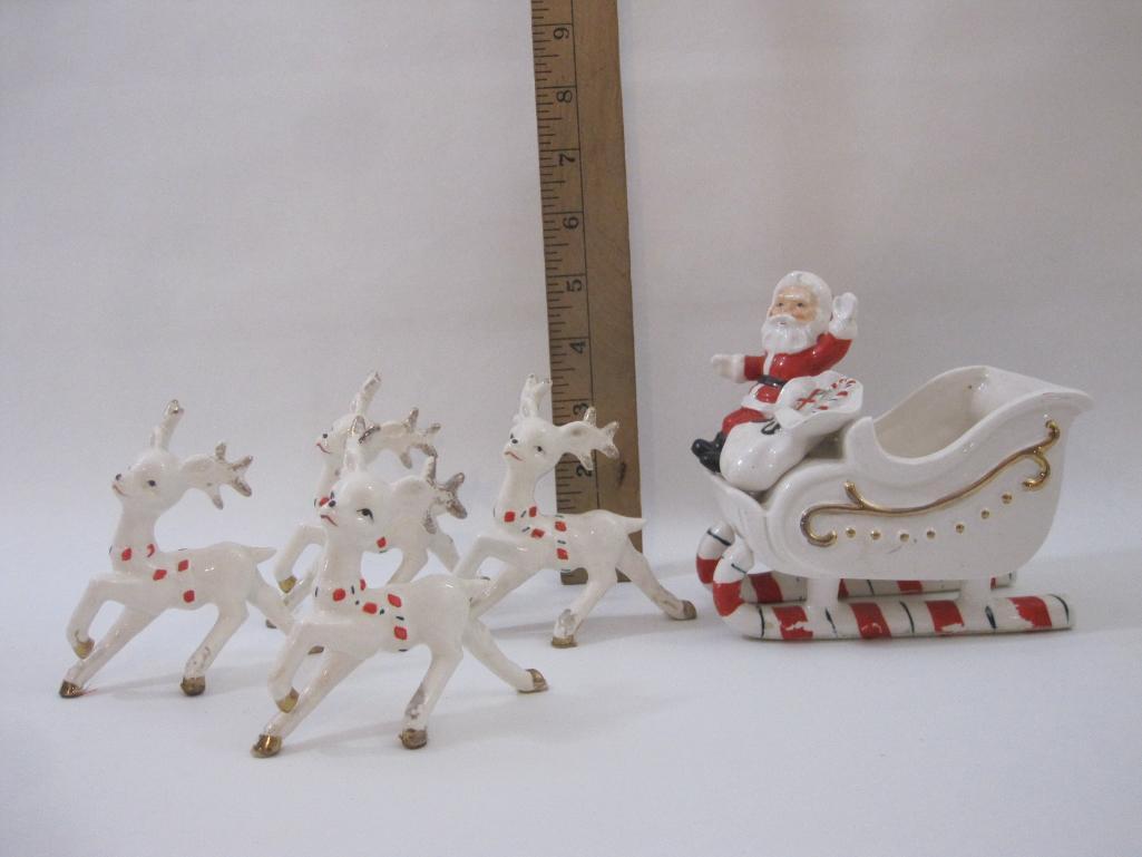 Vintage Japan Ceramic Santa with Sleigh and 4 | Proxibid