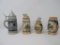 Four German Beer Steins, Three with Covers, Schweinfurt, Das lob ich mir, Innsbruck, with