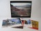 Set Of Four Railroad Prints Signed by Artist, with Santa Fe Train Photo Mounted on Foam, approx 20 x