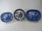 Three Serving Trays Includes Allerton Blue Willow, England, Willow Meat Platter, Buffalo Pottery